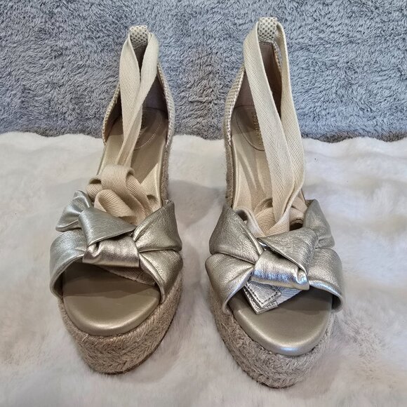 $170 Cole Haan Women’s Cloudfeel Hampton Espadrille Wedge Sandal Sizes NEW Gold - Picture 6 of 8